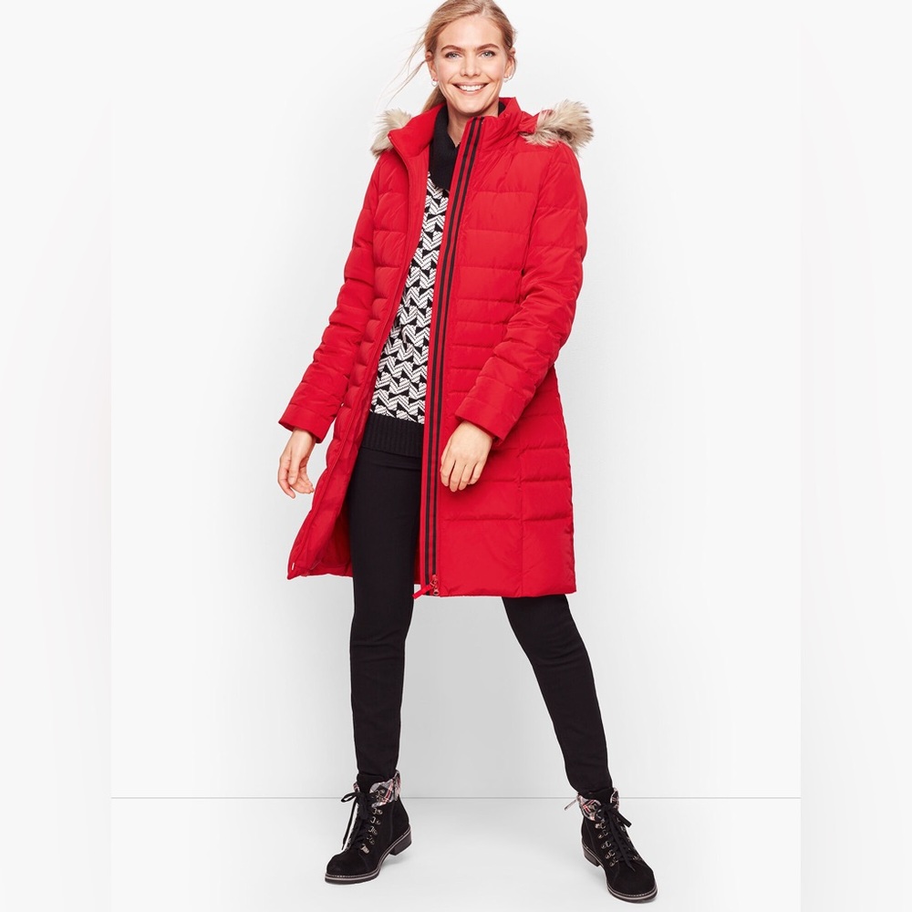 Talbots Long Down Puffer Coat Jacket in Red